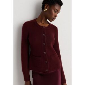 Quince Mongolian Cashmere Structured Cardigan Rich Burgundy XS